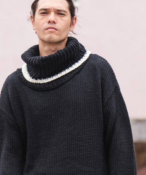 セール】mn2804- ボリュームネックライン配色ニット（ニット/セーター