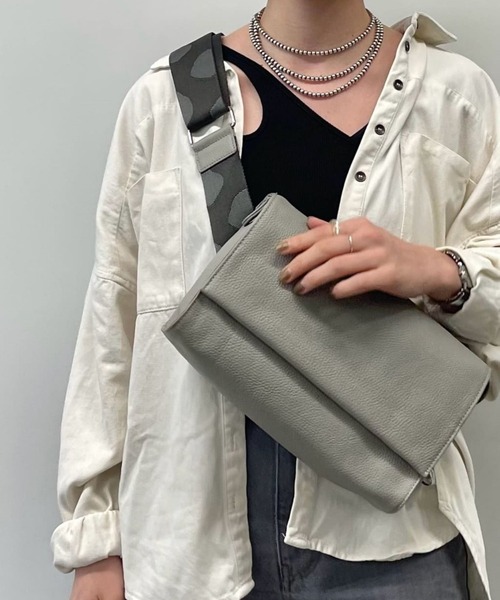 本革/470g》ワイドテープショルダーバッグ/ボディバッグ（ショルダー