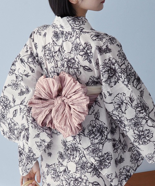 選べるアソート花柄 浴衣 5点セット【浴衣＋兵児帯＋飾り帯+帯留め+