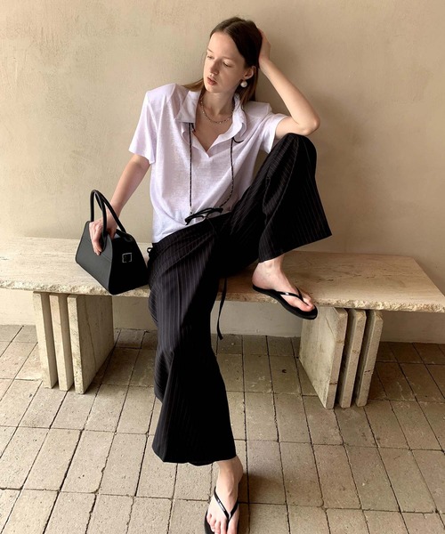 LONSLAN】 ダブルベルト ストライプ ワイドスラックス CHLONW24a008