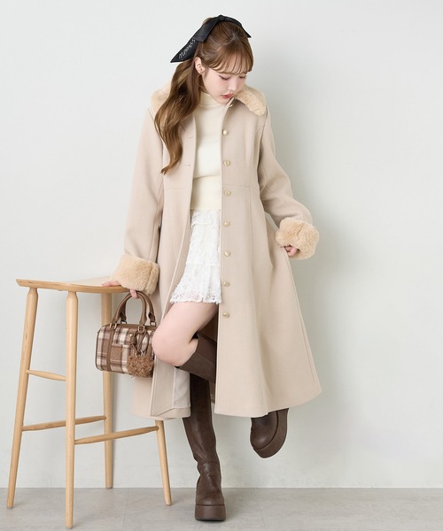 セール】【サイズ展開あり】襟袖フェイクファーロングコート（ステン