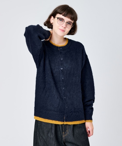 CREW NECK BRUSHED LAYERED CARDIGAN / クルーネックブラッシュド