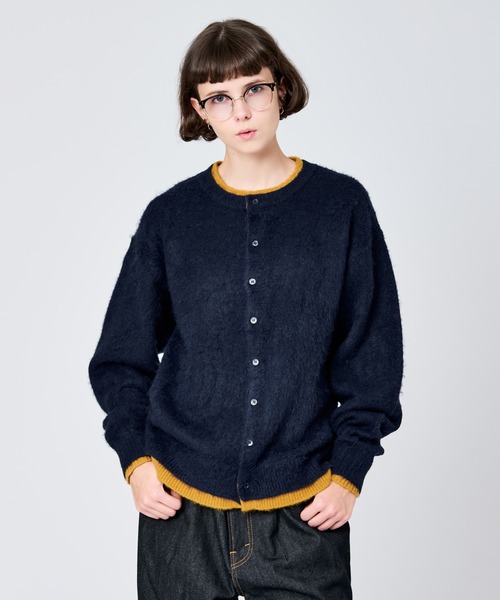 CREW NECK BRUSHED LAYERED CARDIGAN / クルーネックブラッシュド