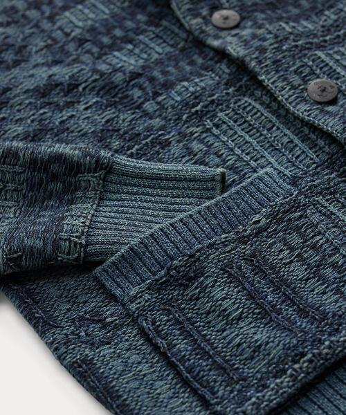 セール】インディゴ ジャカードニット コットン カーディガン