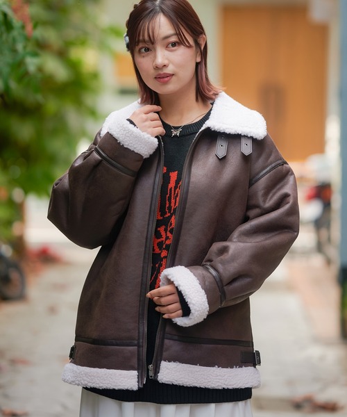 SPINNS（スピンズ）の「ボア切り替えフェイクレザーボンバージャケット