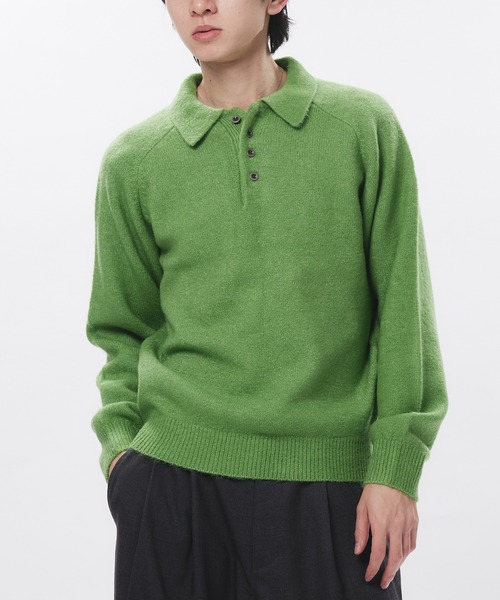 セール】RAGLAN SLEEVE KNIT PORO / ラグランスリーブニットポロシャツ