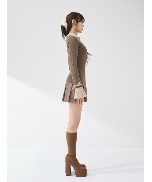 シャツドッキングプリーツミニワンピース（ワンピース）｜Darich