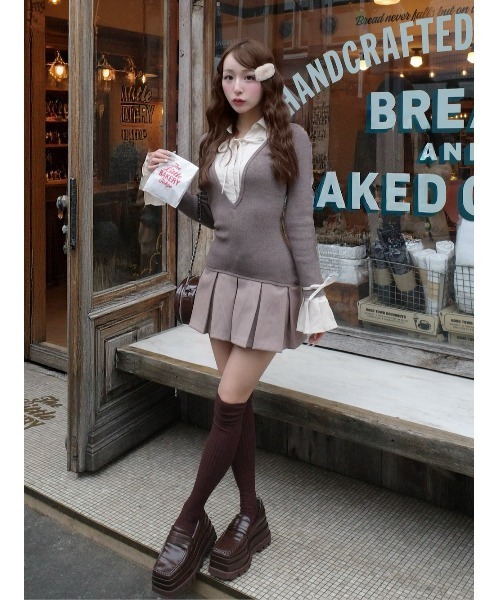 シャツドッキングプリーツミニワンピース（ワンピース）｜Darich