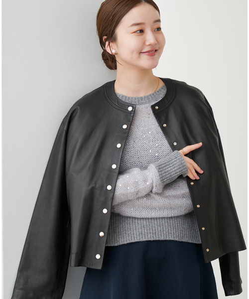 IENA（イエナ）の「シープクルーネックブルゾン（ライダースジャケット