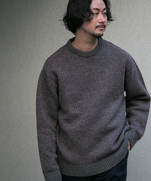 セール】『XLサイズあり』バーズアイ柄クルーネックニット（ニット