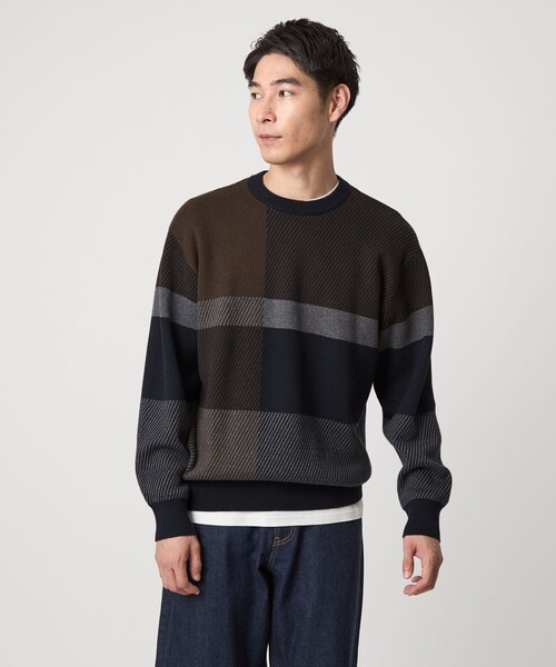 セール】カラー ブロック ジャカード クルーネック ニット（ニット