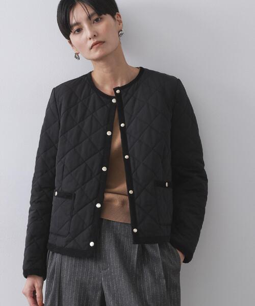 セール】撥水キルティングノーカラージャケット【洗濯機洗い可】（ノー