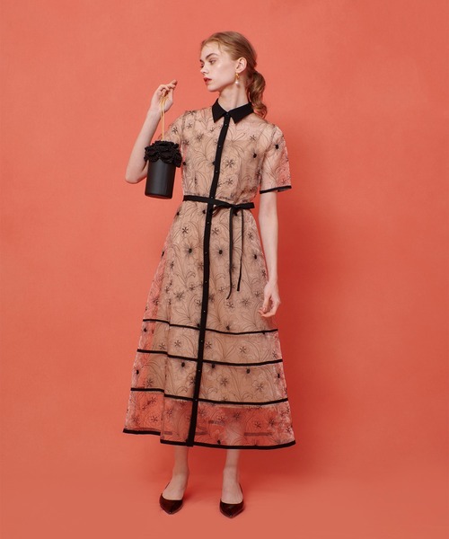 セール】【LOULOU WILLOUGHBY】オーガンジーフラワー刺繍ワンピース