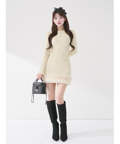 ビジューケープニットミニワンピース（ワンピース）｜Darich