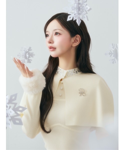 ビジューケープニットミニワンピース（ワンピース）｜Darich