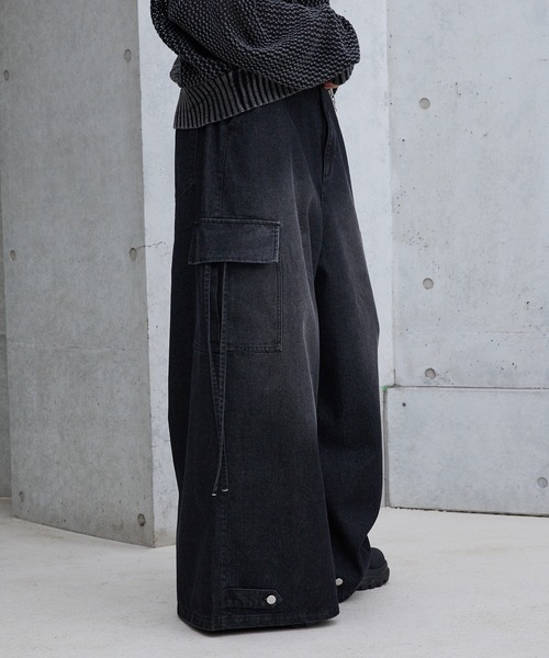 セール】【Spielio】Vintage like denim cargo wide pants