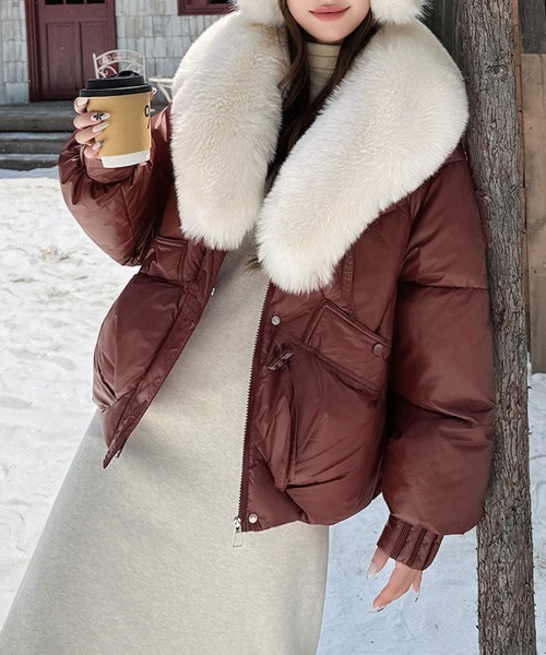 セール】エコダウンジャケットファー襟中綿アウター（ダウンジャケット