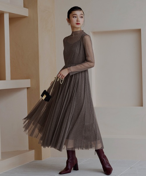 セール】【オケージョンドレス/結婚式】ラメチュールメロウワンピース