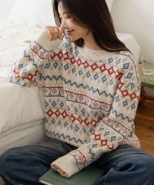 セール】【秋冬新作】ノルディック柄フェアアイルニット プルオーバー