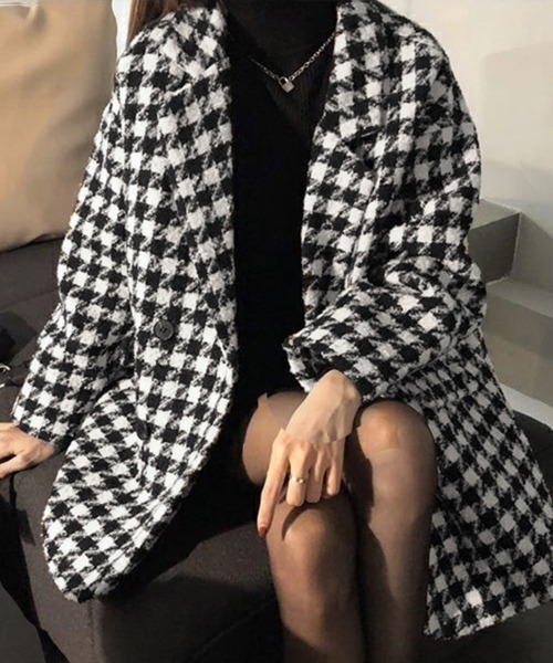 セール】千鳥格子柄 ジャケット 中綿コート 秋冬（チェスターコート