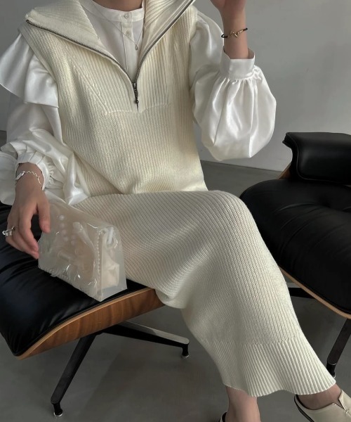 WILLFULLY（ウィルフリー）の「no sleeve front half zip knit OP