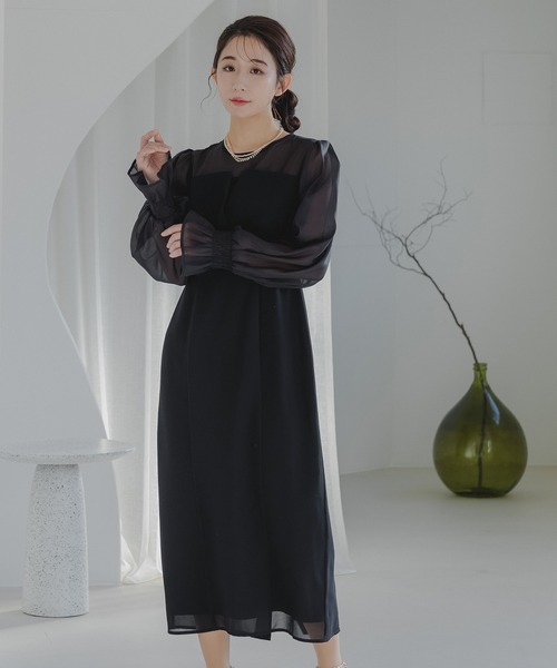 セール】epic day ボリュームスリーブシフォンロングワンピース