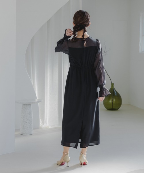 セール】epic day ボリュームスリーブシフォンロングワンピース