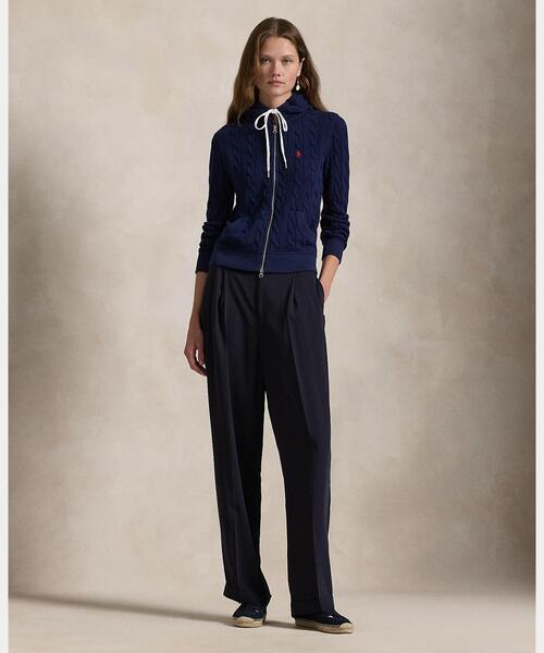 ケーブルニット コットン フルジップ フーディ（パーカー）｜POLO