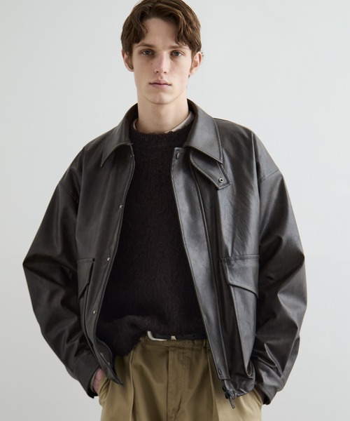 ビンテージライクオーバーサイズレザーブルゾン /2WAY仕様/スタンド