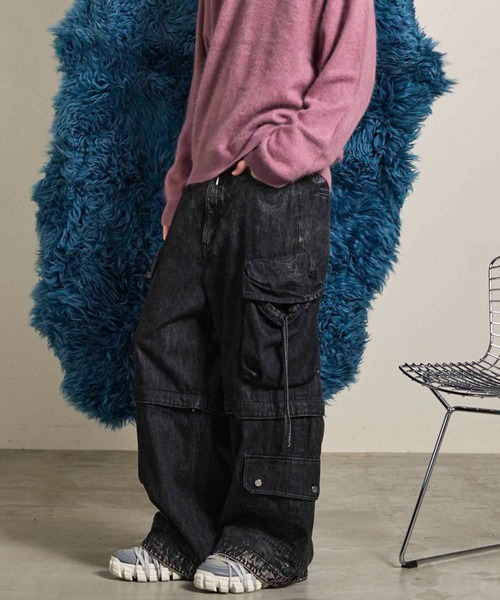 UNISEX》Big Pocket 2WAY Baggy Denim Cargo Pants/ビッグポケット2WAY