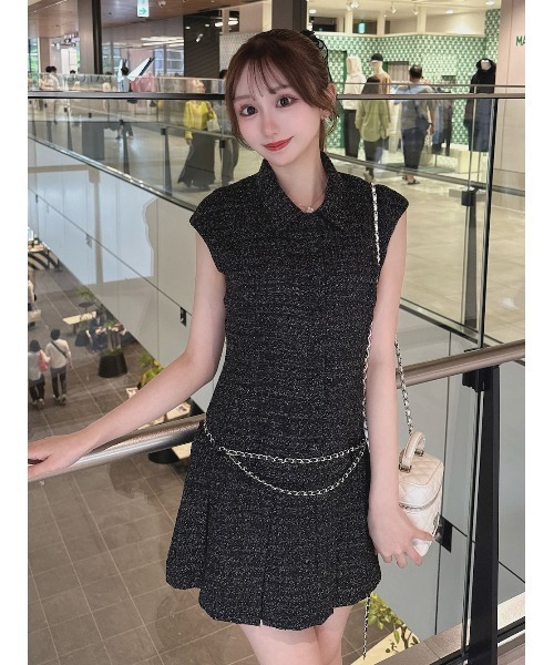 チェーンベルトツイードミニワンピース（ワンピース）｜Darich