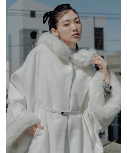 セール】2WAY ファー付きミドルケープコート（ポンチョ）｜RANDA