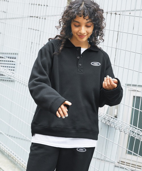 セール】【 スウェット セットアップ 】ロゴ刺繍襟付きスウェット+