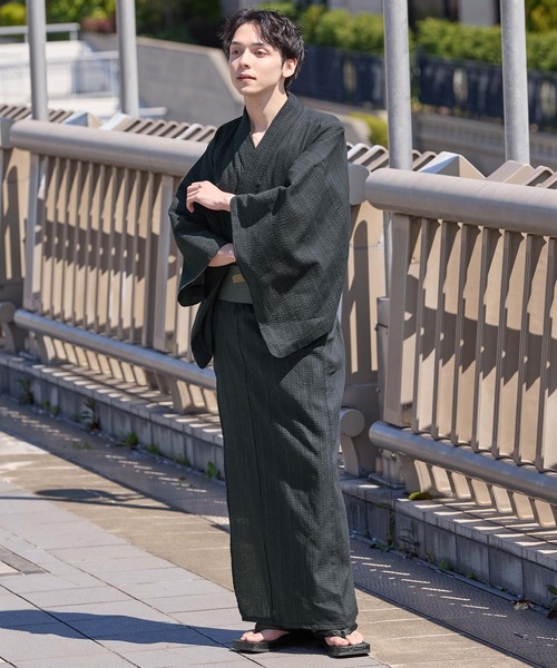 縞しじら織り浴衣 3点セット【浴衣＋帯＋下駄】 MONO-MART│MONO-MART