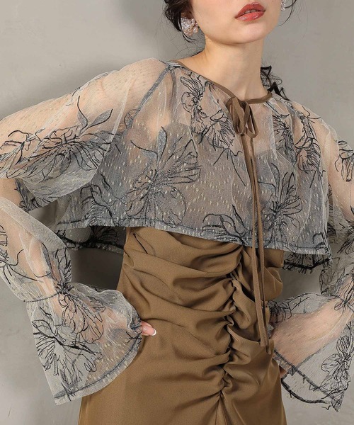 フラワー レース ボレロ ギャザー ワンピース オケージョンドレス 2点