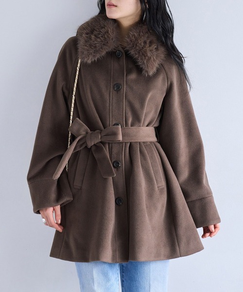 セール】ファー付きAラインステンコート（ステンカラーコート）｜VIS