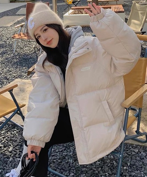 セール】中綿ブルゾン ワンポイントロゴ ボリューム 中綿ジャケット