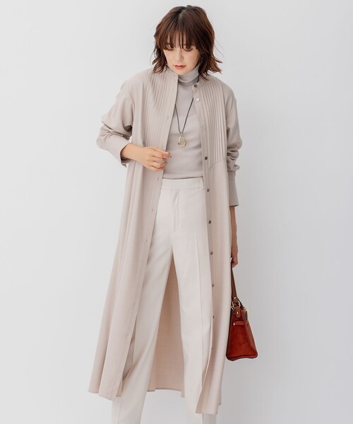 CLASSY.コラボ/洗える】ウールストレッチツイル ピンタック ワンピース