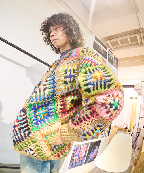MacMahon Knitting Mills 】 +【Niche.】 Crochet Cardigan-Rhombus