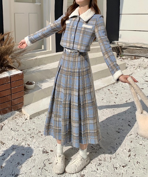 セール】Y2K 【セットアップ】チェック柄中棉 ジャケット×チェック