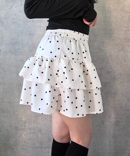 セール】【2026春夏新作】【インパン付き】ドット柄フレアティアード