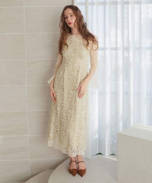 ANDRESD】leaf embroidery back design dress 結婚式 パーティードレス