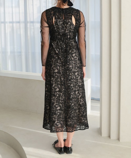 ANDRESD】leaf embroidery back design dress 結婚式 パーティードレス