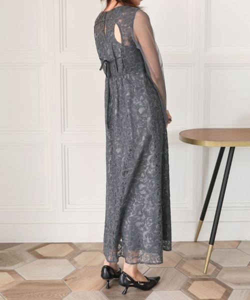 ANDRESD】leaf embroidery back design dress 結婚式 パーティードレス