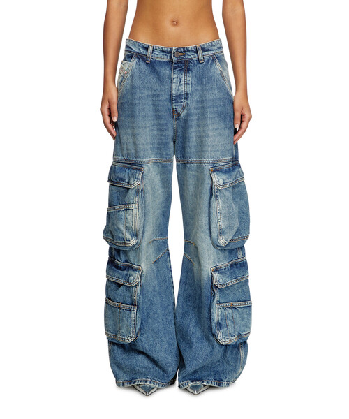 レディース デニム カーゴパンツ ルーズフィット（デニムパンツ