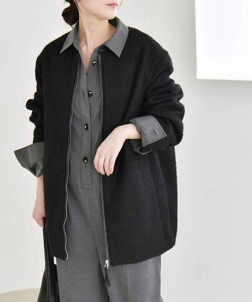 セール】quaranciel: ノーカラー パイピング ジップ コート（ノー