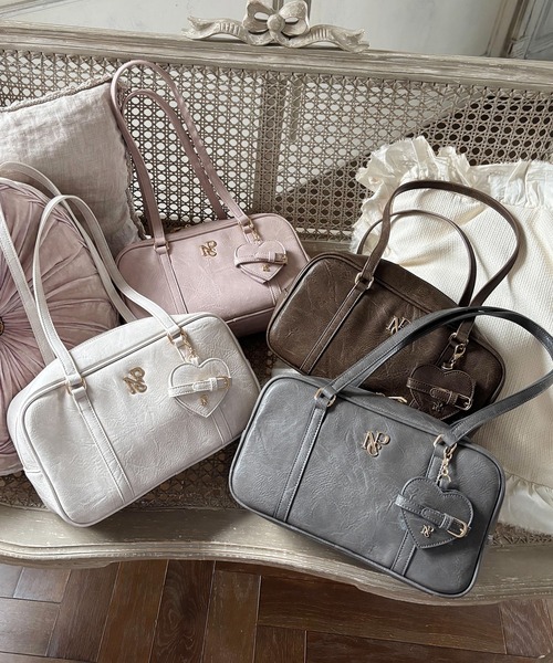 ハートミラー付きスクエアボストンバッグ（ボストンバッグ）｜one