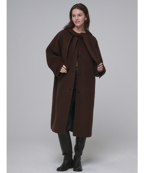 セール】フードマフラー ハンドメイド ロングコート チョコレート