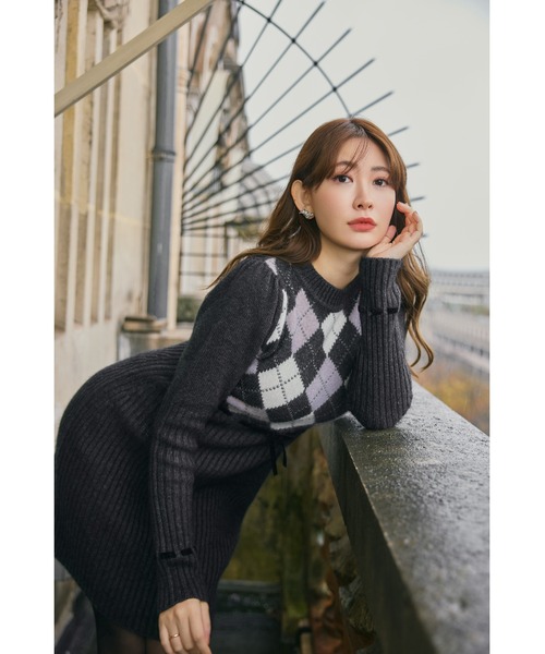 Her lip to（ハーリップトゥー）の「Moor Argyle Ribbon Knit Dress