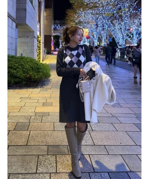 Her lip to（ハーリップトゥー）の「Moor Argyle Ribbon Knit Dress